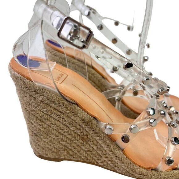 Dolce Vita Maxton Espadrille Womens Clear Studded Wedge Sandals Square Toe 8.5 - Picture 12 of 16